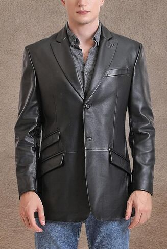 BGSD Men Noah 2-Button Lambskin Leather Blazer Sport Coat Jacket (Also available in Big and Tall and Short) in Saudi Arabia