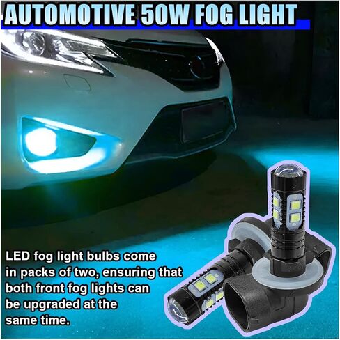 2PCS Bright 50W 881 LED Fog Light Bulbs, High-Power 6000K 881, 889, 862, 886, 894, 896, 898 LED DRL Daytime Running Lights, Xenon Cool White Headlight Bulbs Replacement for Car, Truck (White) in Kuwait