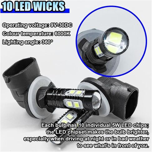 2PCS Bright 50W 881 LED Fog Light Bulbs, High-Power 6000K 881, 889, 862, 886, 894, 896, 898 LED DRL Daytime Running Lights, Xenon Cool White Headlight Bulbs Replacement for Car, Truck (White) in Kuwait