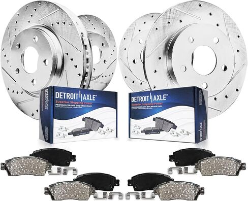 Detroit Axle - مجموعة الفرامل لـ Chrysler 200 Sebring Dodge Avenger Compass Compass Patriot استبدال 11.57 "بوصة الأمامية و 10.31" بوصة محفورة ومزودة بالقرصات ذات الدوارات الخفية in Kuwait