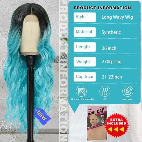 Cosplay Long Ombre Teal Wig 26 Inch Middle Part Synthetic Wig Realistic Gifts Party Wigs for Women Daily Use Colorful Wigs (Ombre Teal) in Saudi Arabia