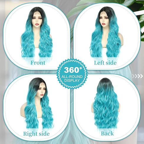 Cosplay Long Ombre Teal Wig 26 Inch Middle Part Synthetic Wig Realistic Gifts Party Wigs for Women Daily Use Colorful Wigs (Ombre Teal) in Saudi Arabia