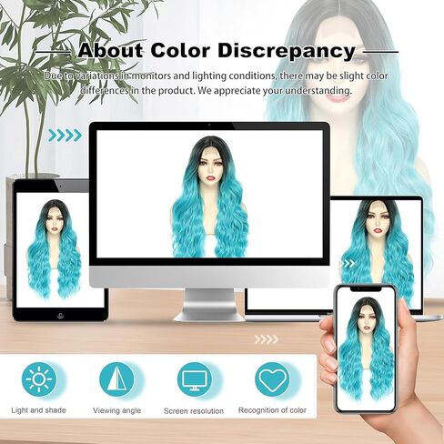 Cosplay Long Ombre Teal Wig 26 Inch Middle Part Synthetic Wig Realistic Gifts Party Wigs for Women Daily Use Colorful Wigs (Ombre Teal) in Saudi Arabia