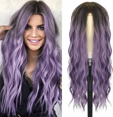 Cosplay Long Ombre Teal Wig 26 Inch Middle Part Synthetic Wig Realistic Gifts Party Wigs for Women Daily Use Colorful Wigs (Ombre Teal) in Saudi Arabia