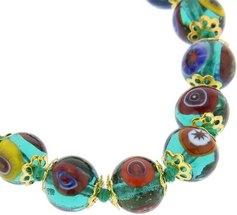 Glass Of Venice Murano Glass Necklace - Italian Millefiori Transparent Green Mosaic Beads - Women's Classic, Elegant 17-Inch Handmade Blown Glass Necklace in Saudi Arabia