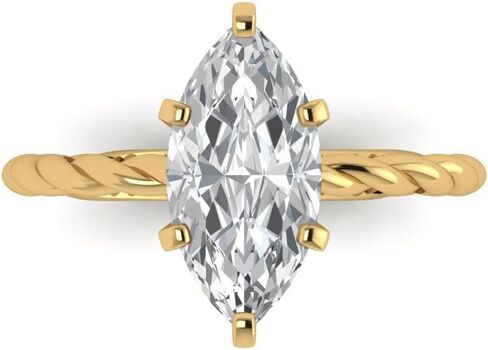 Clara Pucci 2 ct Moissanite Engagement Ring - Marquise Cut Solitaire with Simulated Diamond Accents in Solid 18K Yellow Gold - Promise Ring for Women - Bridal Gift (Size) in Saudi Arabia