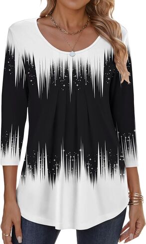 Zeagoo 3/4 Sleeve Tops for Women Crew Neck Blouses Pleated Casual Shirts Fall Work Clothes 2025 in Saudi Arabia