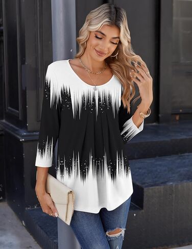 Zeagoo 3/4 Sleeve Tops for Women Crew Neck Blouses Pleated Casual Shirts Fall Work Clothes 2025 in Saudi Arabia