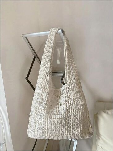 MakeMeChic Women's Crochet Handbags Hollow Out Double Handle Summer Tote Bag in Saudi Arabia