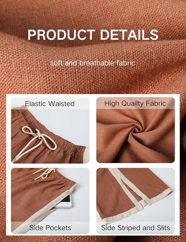 Xiaoxuemeng Wide Leg Pants for Women Casual Linen Side Striped Baggy Pants Elastic Waisted Trousers with Pockets in Saudi Arabia