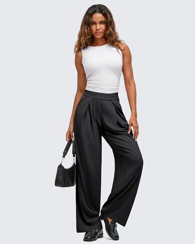G4Free Lightweight Wide Leg Pants Women Trendy Flowy High Waisted Front Pleat Travel Pant Casual Lounge Trousers in Saudi Arabia