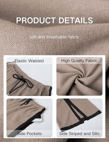 Xiaoxuemeng Wide Leg Pants for Women Casual Linen Side Striped Baggy Pants Elastic Waisted Trousers with Pockets in Saudi Arabia