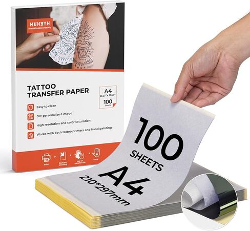 ورق نقل الوشم من MUNBYN 100 ورقة، ورق استنسل الوشم بحجم A4، استنسل ورق نقل 4 طبقات، لوازم الوشم in Saudi Arabia
