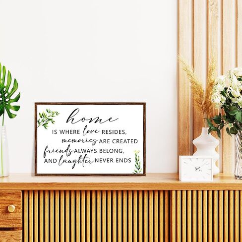 Home is Where Love Resides Sign Wood Plaque Wall Decor,Rustic Family Wooden Hanging Sign Wall Pediments for Home House Front Door Wall Decor in Kuwait