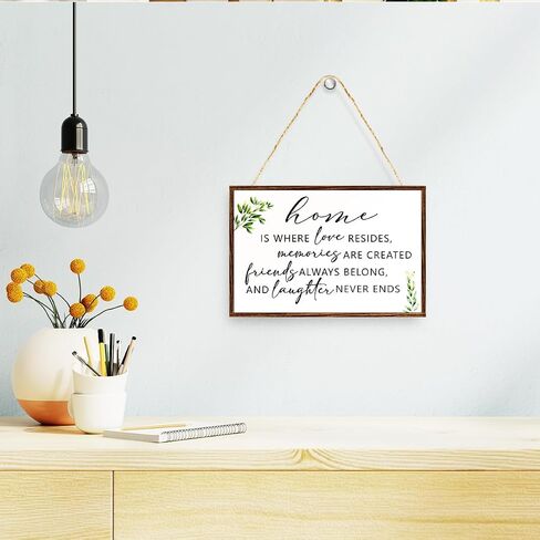 Home is Where Love Resides Sign Wood Plaque Wall Decor,Rustic Family Wooden Hanging Sign Wall Pediments for Home House Front Door Wall Decor in Kuwait