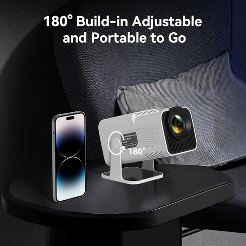 جهاز عرض صغير مع واي فاي وبلوتوث، جهاز عرض ذكي 1080 بكسل مع Keystone 4K تلقائي يدعم 10000 لومن، جهاز عرض أفلام يدور 180 درجة in Kuwait