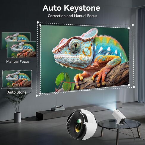 جهاز عرض صغير مع واي فاي وبلوتوث، جهاز عرض ذكي 1080 بكسل مع Keystone 4K تلقائي يدعم 10000 لومن، جهاز عرض أفلام يدور 180 درجة in Kuwait