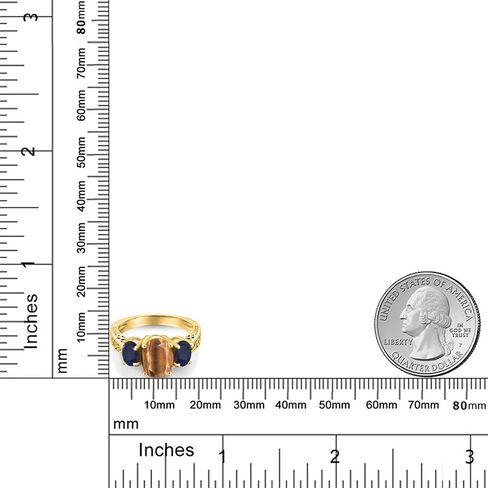 GEM Stone King 18K الذهب الأصفر المطلي بالفضة البيضاوية النمر البني العين وخاتم الياقوت الأزرق للنساء (2.61 CTTW ، الأحجار الكريمة الحجر ، متوفر في الحجم 5 ، 6 ، 7 ، 8 ، 9) in Saudi Arabia