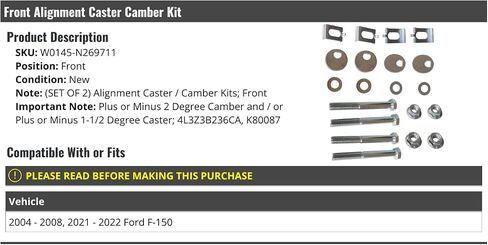 مجموعة CAMBER CASTER المحاذاة الأمامية-متوافقة مع 2004-2008 ، 2021-2022 FORD F-150 in Kuwait