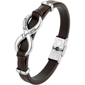 Personalized Mens Infinity Knot Leather Bracelet,To My Son Bracelet from Mom,Custom Fathers Day Bracelet for Dad Husband Grandpa Boyfriend 7.4"/8.2"/9" in Saudi Arabia