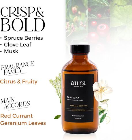 Aura Corsica Oil Oil - مستوحى من Baccarat Rouge | 4 Fl Oz (120 مل) مزيج زيت الناشر للعلاج العطري ، وموزع الزيوت الأساسية-رائحة مستوحاة من الفندق ، وطويلة الأمد للمنزل أو الأعمال in Kuwait