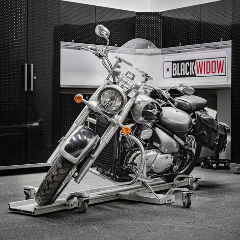Black Widow Pro Motor Motorcycle Dolly Strong Lightweight Aluminium 1500 lb. قدرة الوزن القابلة للتعديل بالكامل على قفل صفيحة قفل القفل in Saudi Arabia