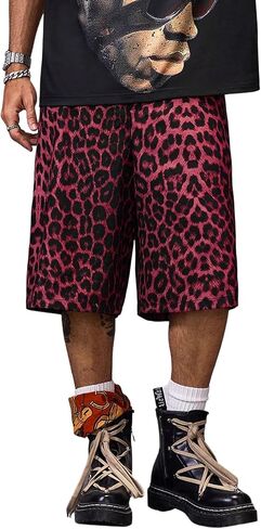 Men's Leopard Bermuda Shorts Cheetah Casual Summer Knee Length Loose Shorts in Saudi Arabia