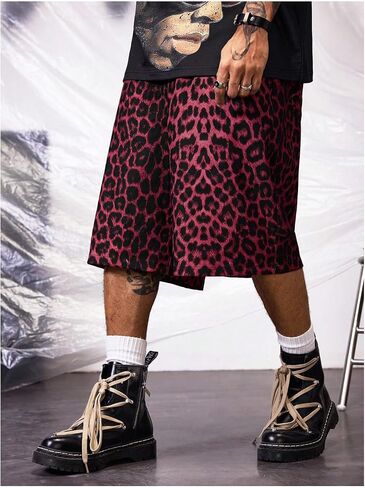 Men's Leopard Bermuda Shorts Cheetah Casual Summer Knee Length Loose Shorts in Saudi Arabia