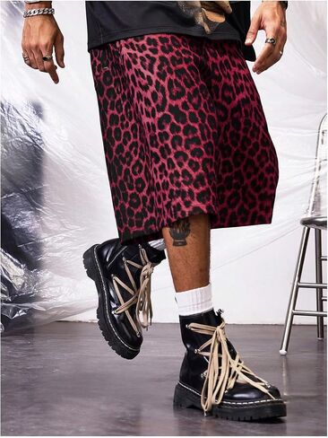 Men's Leopard Bermuda Shorts Cheetah Casual Summer Knee Length Loose Shorts in Saudi Arabia