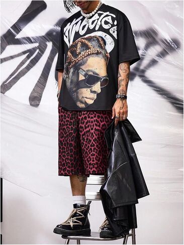 Men's Leopard Bermuda Shorts Cheetah Casual Summer Knee Length Loose Shorts in Saudi Arabia