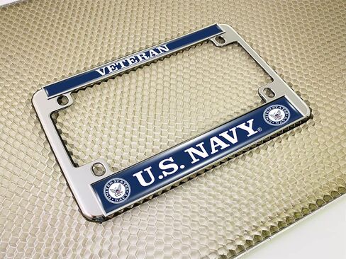 [Officially Licensed Product] - Motorcycle Domed Custom-Made Personalized Metal License Plate Frame Frame with Veteran US Navy Design - Chrome in Saudi Arabia