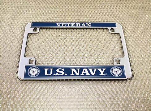 [Officially Licensed Product] - Motorcycle Domed Custom-Made Personalized Metal License Plate Frame Frame with Veteran US Navy Design - Chrome in Saudi Arabia