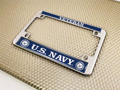 [Officially Licensed Product] - Motorcycle Domed Custom-Made Personalized Metal License Plate Frame Frame with Veteran US Navy Design - Chrome in Saudi Arabia