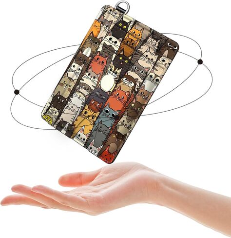 Leather Small Slim Wallet Card Case Hold 12 Cards with Wrist Strap & ID Window, Cute Cats Credit Card Holder Wallet Front Pocket, Minimalist Rfid Blocking Wallet for Man Women in Saudi Arabia