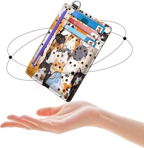 Leather Small Slim Wallet Card Case Hold 12 Cards with Wrist Strap & ID Window, Cute Cats Credit Card Holder Wallet Front Pocket, Minimalist Rfid Blocking Wallet for Man Women in Saudi Arabia