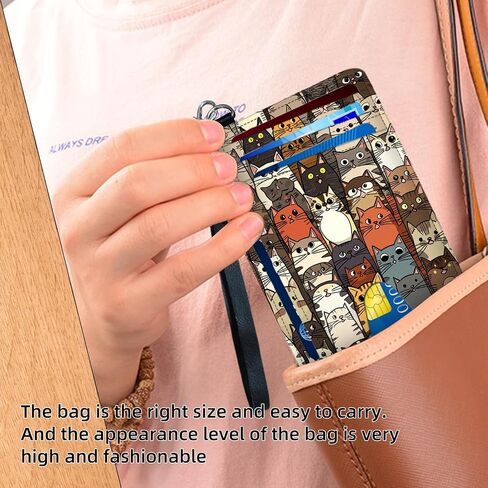 Leather Small Slim Wallet Card Case Hold 12 Cards with Wrist Strap & ID Window, Cute Cats Credit Card Holder Wallet Front Pocket, Minimalist Rfid Blocking Wallet for Man Women in Saudi Arabia