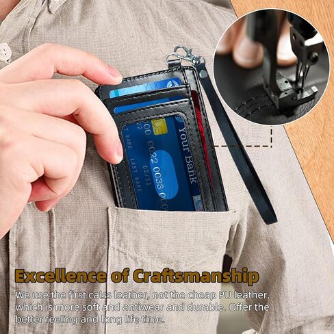 Leather Small Slim Wallet Card Case Hold 12 Cards with Wrist Strap & ID Window, Cute Cats Credit Card Holder Wallet Front Pocket, Minimalist Rfid Blocking Wallet for Man Women in Saudi Arabia