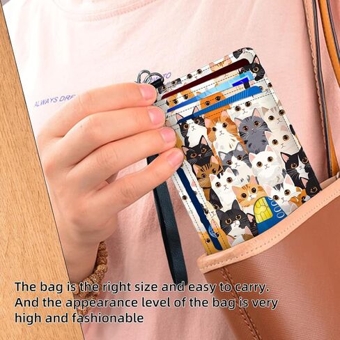 Leather Small Slim Wallet Card Case Hold 12 Cards with Wrist Strap & ID Window, Cute Cats Credit Card Holder Wallet Front Pocket, Minimalist Rfid Blocking Wallet for Man Women in Saudi Arabia