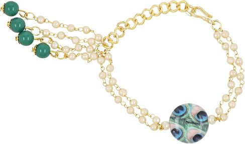 I Jewels Rakshabhandhan Special Peacock Feather Beaded Bhaiya Bhabhi Chain Lumba Rakhi Combo Set (R103-112CO) in Saudi Arabia