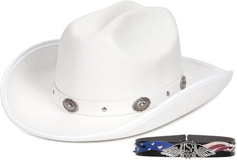 Fadachy Cowboy Hats للنساء والرجال شعرت قبعة رعاة البقر مع حزام مشبك الحافة الواسعة القبعة الغربية in Kuwait