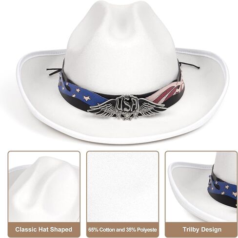 Fadachy Cowboy Hats للنساء والرجال شعرت قبعة رعاة البقر مع حزام مشبك الحافة الواسعة القبعة الغربية in Kuwait