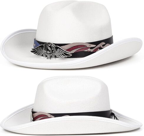 Fadachy Cowboy Hats للنساء والرجال شعرت قبعة رعاة البقر مع حزام مشبك الحافة الواسعة القبعة الغربية in Kuwait