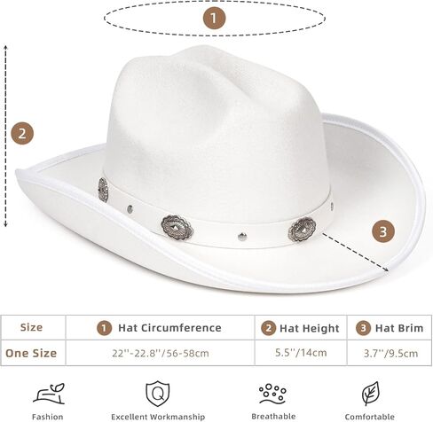 Fadachy Cowboy Hats للنساء والرجال شعرت قبعة رعاة البقر مع حزام مشبك الحافة الواسعة القبعة الغربية in Kuwait