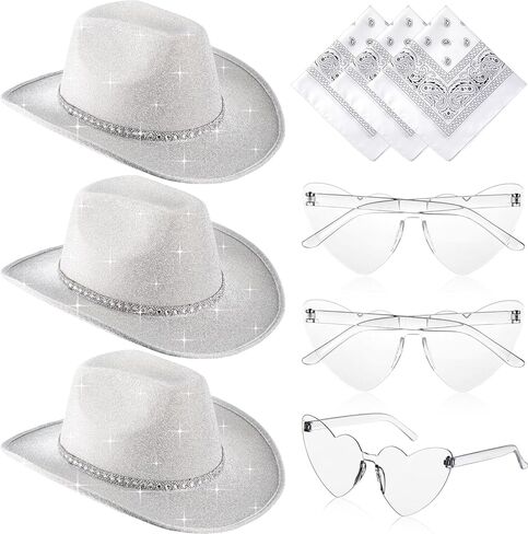 9 Pack Western Cowboy Hat with Paisley Print Bandanas Heart Sunglasses Adult Cowgirl Hat for Women and Men in Kuwait