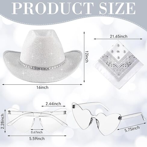 9 Pack Western Cowboy Hat with Paisley Print Bandanas Heart Sunglasses Adult Cowgirl Hat for Women and Men in Kuwait