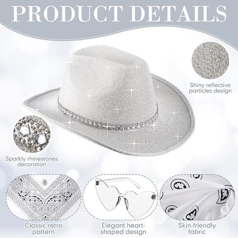 9 Pack Western Cowboy Hat with Paisley Print Bandanas Heart Sunglasses Adult Cowgirl Hat for Women and Men in Kuwait
