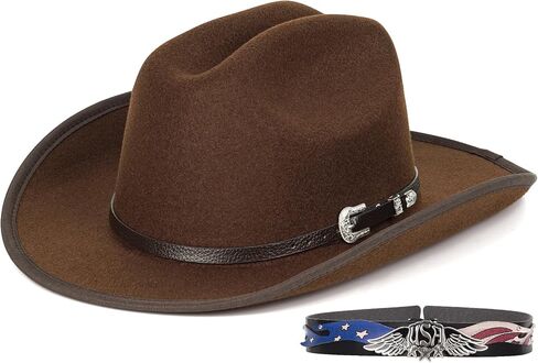 Fadachy Cowboy Hats للنساء والرجال شعرت قبعة رعاة البقر مع حزام مشبك الحافة الواسعة القبعة الغربية in Kuwait