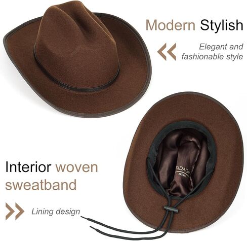 Fadachy Cowboy Hats للنساء والرجال شعرت قبعة رعاة البقر مع حزام مشبك الحافة الواسعة القبعة الغربية in Kuwait