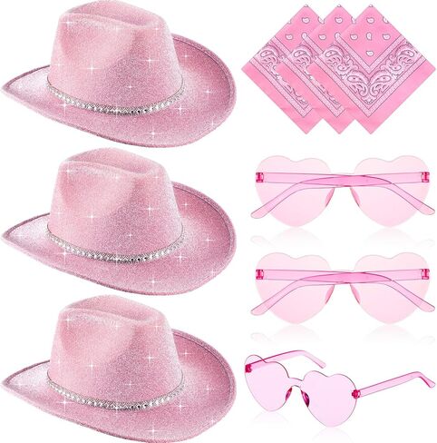 9 Pack Western Cowboy Hat with Paisley Print Bandanas Heart Sunglasses Adult Cowgirl Hat for Women and Men in Kuwait