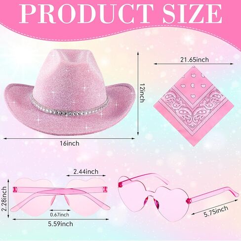 9 Pack Western Cowboy Hat with Paisley Print Bandanas Heart Sunglasses Adult Cowgirl Hat for Women and Men in Kuwait